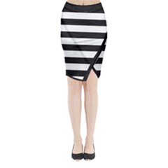 Black And White Large Stripes Goth Mime French Style Midi Wrap Pencil Skirt by genx