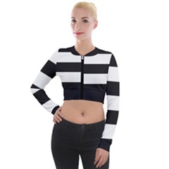 Black And White Large Stripes Goth Mime French Style Long Sleeve Cropped Velvet Jacket by genx