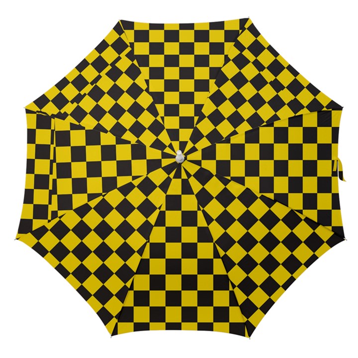 Checkerboard Pattern Black and Yellow Ancap Libertarian Straight Umbrellas