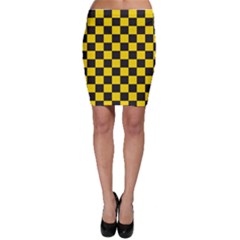 Checkerboard Pattern Black And Yellow Ancap Libertarian Bodycon Skirt by snek