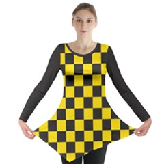 Checkerboard Pattern Black And Yellow Ancap Libertarian Long Sleeve Tunic  by snek