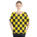 Checkerboard Pattern Black and Yellow Ancap Libertarian Batwing Chiffon Blouse View1