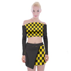 Checkerboard Pattern Black And Yellow Ancap Libertarian Off Shoulder Top With Mini Skirt Set by snek