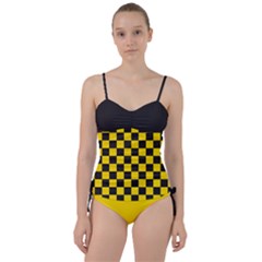 Checkerboard Pattern Black And Yellow Ancap Libertarian Sweetheart Tankini Set by snek