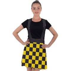 Checkerboard Pattern Black And Yellow Ancap Libertarian Velvet Suspender Skater Skirt by snek