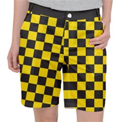 Checkerboard Pattern Black And Yellow Ancap Libertarian Pocket Shorts by snek