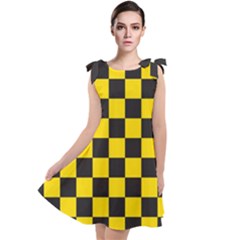 Checkerboard Pattern Black And Yellow Ancap Libertarian Tie Up Tunic Dress by snek