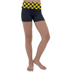 Checkerboard Pattern Black And Yellow Ancap Libertarian Kids  Lightweight Velour Yoga Shorts by snek