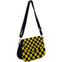 Checkerboard Pattern Black and Yellow Ancap Libertarian Saddle Handbag View1