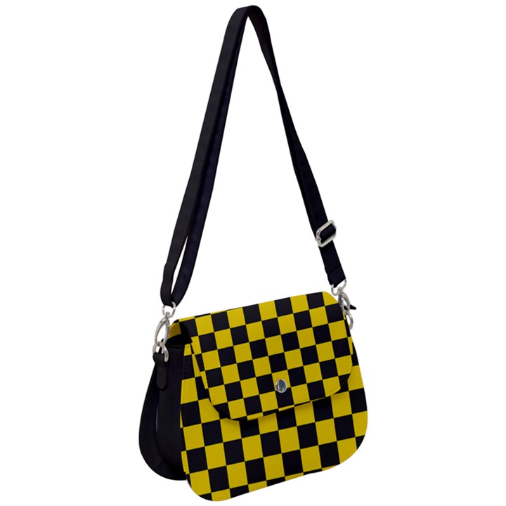 Checkerboard Pattern Black and Yellow Ancap Libertarian Saddle Handbag