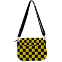 Checkerboard Pattern Black and Yellow Ancap Libertarian Saddle Handbag View3