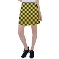 Checkerboard Pattern Black And Yellow Ancap Libertarian Tennis Skirt by snek