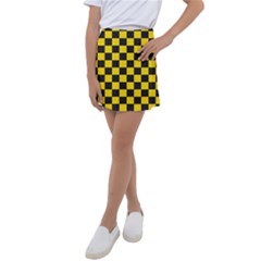 Checkerboard Pattern Black And Yellow Ancap Libertarian Kids  Tennis Skirt by snek