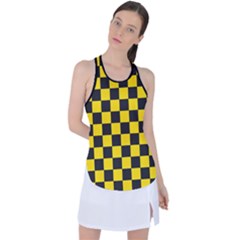 Checkerboard Pattern Black And Yellow Ancap Libertarian Racer Back Mesh Tank Top by snek