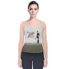 Banksy Graffiti Original Quote Follow Your Dreams Cancelled Cynical With Painter Velvet Spaghetti Strap Top by snek