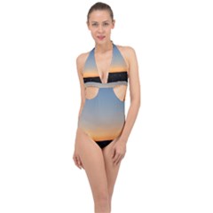 Photo Coucher Du Soleil Bleu/orange Halter Front Plunge Swimsuit by kcreatif