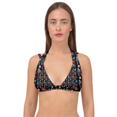 Retro Girls Dress In Black Pattern Black Double Strap Halter Bikini Top by snowwhitegirl