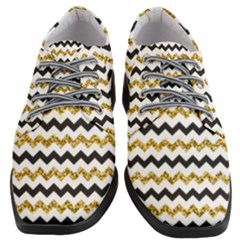 Black And Gold Glitters Zigzag Retro Pattern Golden Metallic Texture Women Heeled Oxford Shoes by genx