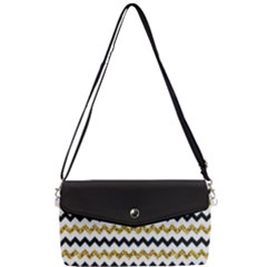 Black And Gold Glitters Zigzag Retro Pattern Golden Metallic Texture Removable Strap Clutch Bag by genx