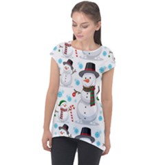 Christmas Snowman Seamless Pattern Cap Sleeve High Low Top by Vaneshart