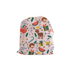 Colorful Funny Christmas Pattern Merry Xmas Drawstring Pouch (medium) by Vaneshart