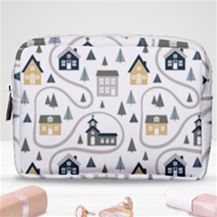 Abstract Seamless Pattern With Cute Houses Trees Road Make Up Pouch (medium) by Vaneshart