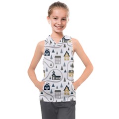 Abstract Seamless Pattern With Cute Houses Trees Road Kids  Sleeveless Hoodie by Vaneshart