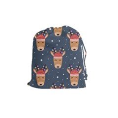 Cute Deer Heads Seamless Pattern Christmas Drawstring Pouch (medium) by Vaneshart