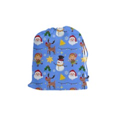 Funny Christmas Pattern With Snowman Reindeer Drawstring Pouch (medium) by Vaneshart