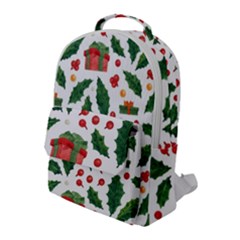 Christmas Seamless Pattern With Holly Red Gift Box Flap Pocket Backpack (large) by Vaneshart