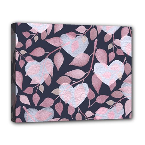 Navy Floral Hearts Canvas 14  X 11  (stretched) by mccallacoulture