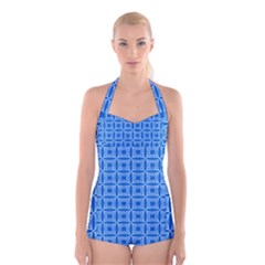 Df Blue Woollister Boyleg Halter Swimsuit  by deformigo