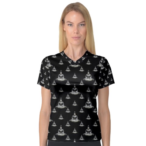 Buddhism Motif Print Pattern Design V-neck Sport Mesh Tee by dflcprintsclothing