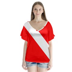 Diving Flag V-neck Flutter Sleeve Top by FlagGallery