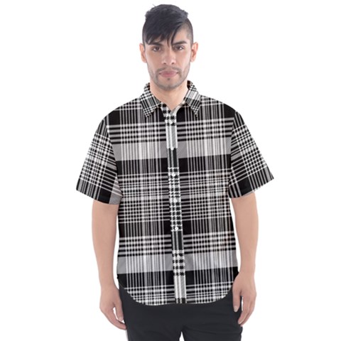 Black White Plaid Checked Seamless Pattern Men s Short Sleeve Shirt by Wegoenart