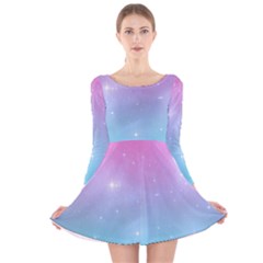 Pastel Goth Galaxy  Long Sleeve Velvet Skater Dress by thethiiird