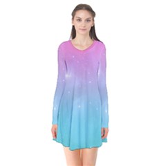 Pastel Goth Galaxy  Long Sleeve V-neck Flare Dress by thethiiird