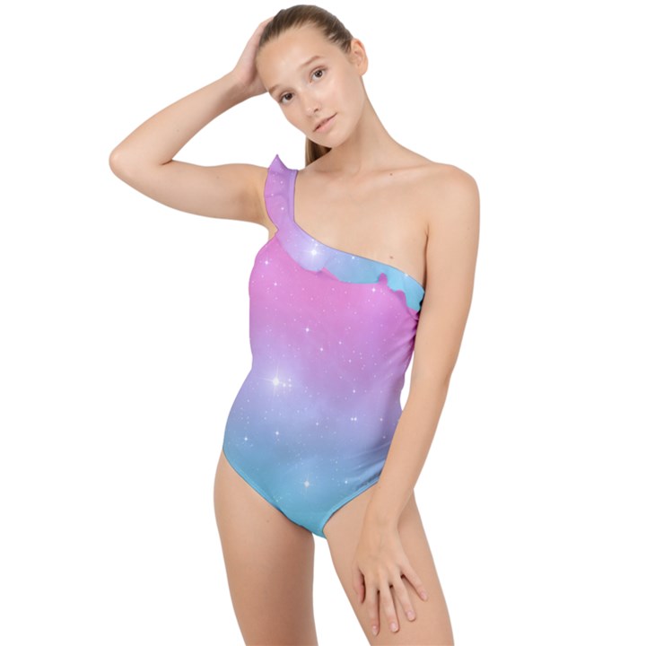 Pastel Goth Galaxy  Frilly One Shoulder Swimsuit