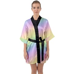 Pastel Goth Rainbow  Half Sleeve Satin Kimono  by thethiiird