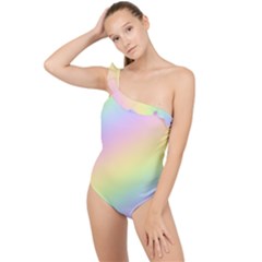 Pastel Goth Rainbow  Frilly One Shoulder Swimsuit by thethiiird