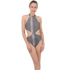 Python Snakeskin Print Halter Side Cut Swimsuit by LoolyElzayat