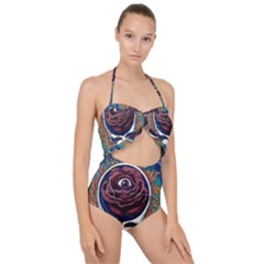 Grateful Dead Ahead Of Their Time Scallop Top Cut Out Swimsuit by Sapixe