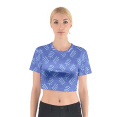 Leaves Ferns Blue Pattern Cotton Crop Top by Vaneshart