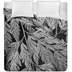 Fern Leaves Foliage Black And White Duvet Cover Double Side (king Size) by Vaneshart