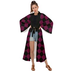 Block Fiesta - Boysenberry Purple & Black Maxi Kimono by FashionBoulevard