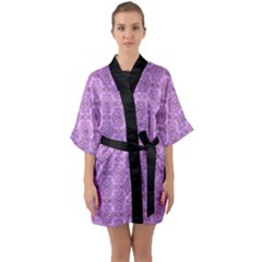 Timeless - Black & Lavender Purple Half Sleeve Satin Kimono  by FashionBoulevard