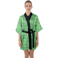 Timeless - Black & Mint Green Half Sleeve Satin Kimono  by FashionBoulevard