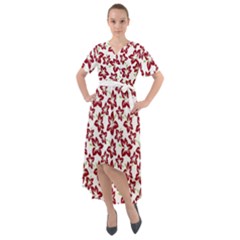 Cute Flowers - Carmine Red White Front Wrap High Low Dress by FashionBoulevard