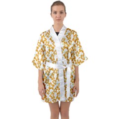 Cute Flowers - Honey Orange White Half Sleeve Satin Kimono  by FashionBoulevard