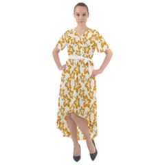 Cute Flowers - Honey Orange White Front Wrap High Low Dress by FashionBoulevard